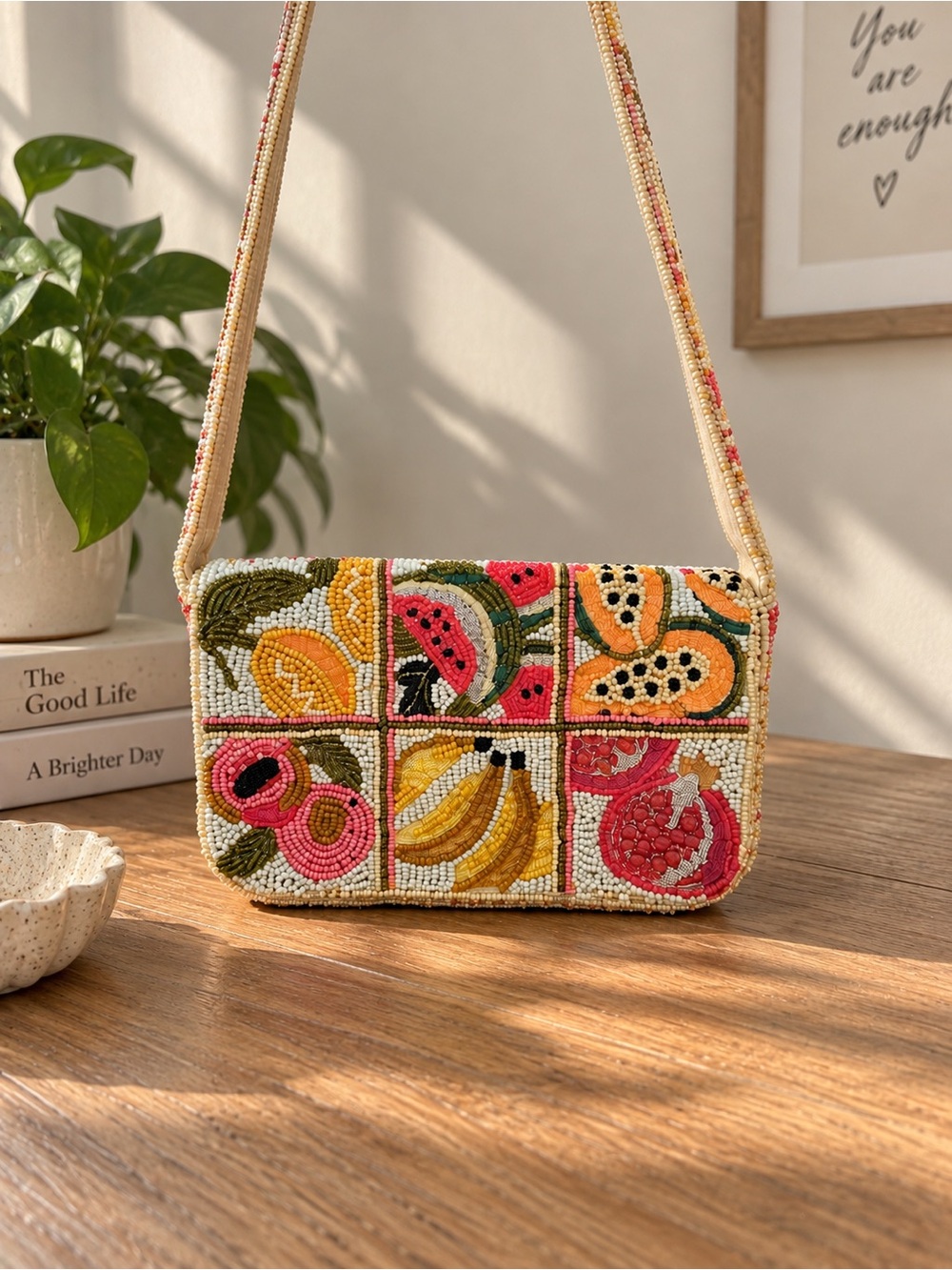 SOL & MER Beaded Fruit Shoulder Bag